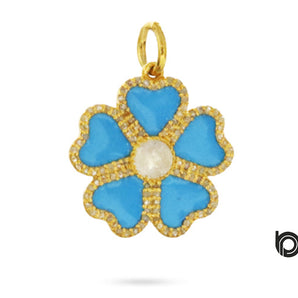 Pave Diamond Enamel Flower Pendant, (DPS-132)