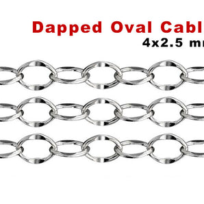 Sterling Silver Flat Oval Dapped Cable Chain, 4x2.5 mm, (SS-077)