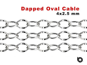 Sterling Silver Flat Oval Dapped Cable Chain, 4x2.5 mm, (SS-077)
