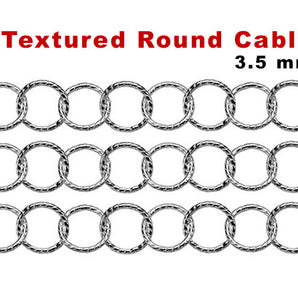 Sterling Silver Textured Pattern Round Cable Chain, 3.5 mm, (SS-078)