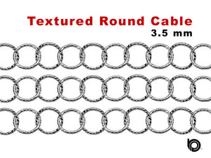 Sterling Silver Textured Pattern Round Cable Chain, 3.5 mm, (SS-078)