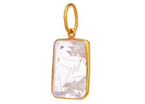 Sterling Silver Handcrafted Golden Rutile Gemstone Pendant, (SP-5626)