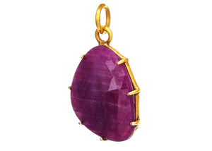 Sterling Silver Handcrafted Natural Ruby Rosecut Pendant, (SP-5637)