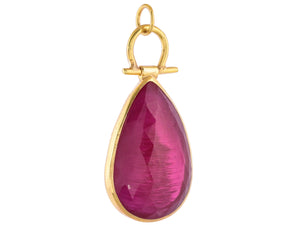 Sterling Silver Handcrafted Ruby Large Rose Cut Gemstone Drop Pendant, (SP-5647)