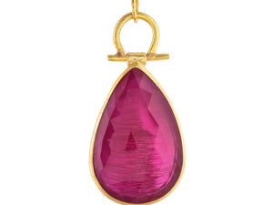 Sterling Silver Handcrafted Ruby Large Rose Cut Gemstone Drop Pendant, (SP-5647)