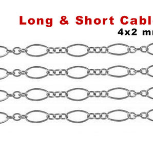 Sterling Silver Long and Short Cable Chain, 4x2 mm Links, (SS-079)