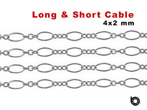Sterling Silver Long and Short Cable Chain, 4x2 mm Links, (SS-079)