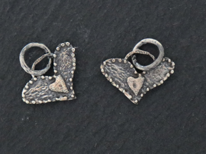 Sterling Silver Artisan Double Heart Charm -- (AF-218) - Beadspoint