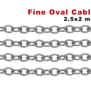 Sterling Silver Fine Oval Cable Chain, 2.5x2 mm, (SS-080)