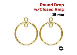 1 Pair, 14k Gold Filled Round Drop w/ inside Ring, 15 mm, (GF-763-15)