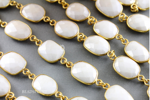 White Corrundum Faceted Oval Chain,(BC-WCD-13) - Beadspoint