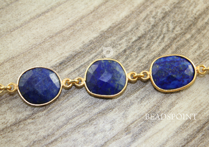 Lapis Bezel Chain Faceted Oval Chain, (BC-LAP-73) - Beadspoint