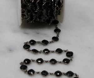Black Onyx Faceted Cushion Chain, (BC-BNX-20) - Beadspoint