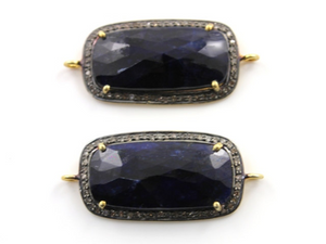 Pave Diamond Sliced Blue Sapphire Fancy Connector,  (DC-1742) - Beadspoint