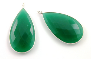 Dyed Emerald Faceted Pear Shape Bezel, (SSBZC7308) - Beadspoint