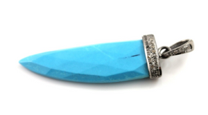 Pave Diamond Turquoise Shark Tooth Pendant (TURQ/DIA/101) - Beadspoint