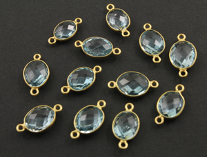 Blue Topaz Faceted Oval Connector,(BZCT9004/B) - Beadspoint