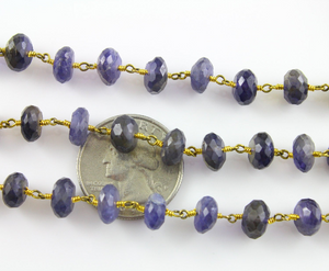 Iolite Roundel Wire Wrapped Rosary Chain,  (RS-IOL-175) - Beadspoint