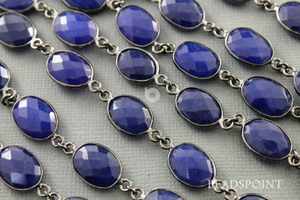 Dyed Blue Sapphire Corundum Faceted Oval Rosary, (BC-DSP-69) - Beadspoint