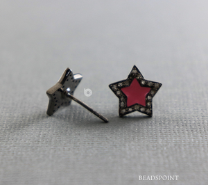 Pave Diamond Enamel Star Earrings, (DER-150) - Beadspoint