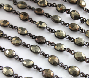 Pyrite Faceted Oval Chain, (BC-PYR-109) - Beadspoint