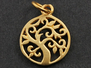 24K Gold Vermeil Over Sterling Silver Tree Charm -- VM/CH4/CR53 - Beadspoint