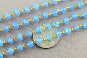 Blue Chalcedony Faceted Wire Wrapped Rosary Chain, (RS-BCL-169) - Beadspoint