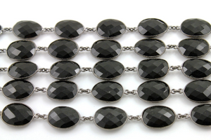 Black Onyx Oval Faceted Bezel Chain, (BC-BNX-21) - Beadspoint