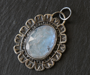 Sterling Silver Aquamarine Artisan Handmade Pendant,  (SP-5201) - Beadspoint