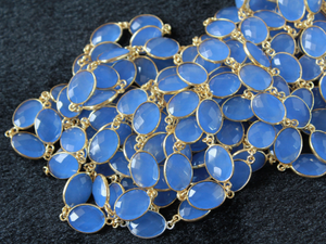 Blue Chalcedony Faceted Oval Chain, (GMC-BCL-12X14) - Beadspoint