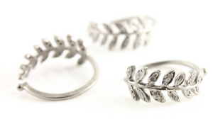 Pave Diamond Leaf Ring Antique Finish (DRG-011) - Beadspoint