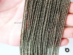 Natural Pyrite  Micro Faceted Rondelle Beads, (PYRT-2.5-FRNDL) - Beadspoint