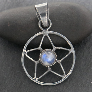 Sterling Silver Celestial Star w/ Rainbow Moonstone -- (SP-5285) - Beadspoint