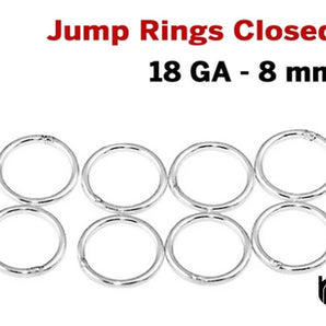 Sterling Silver 18 GA Closed Jump Rings,10 PCS, (SS/JR18)