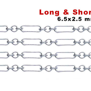 Sterling Silver Rectangular Long and Short Chain, 6.5x2.5 mm, (SS-088)