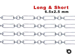 Sterling Silver Rectangular Long and Short Chain, 6.5x2.5 mm, (SS-088)
