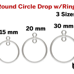 Sterling Silver Round Circle Drop w/Ring, 3 Sizes, AT, (SS-1018)