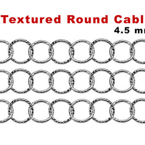 Sterling Silver Round Textured Cable Chain, 4.5 mm, (SS-89)