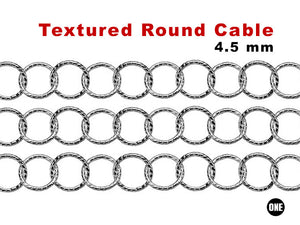 Sterling Silver Round Textured Cable Chain, 4.5 mm, (SS-89)