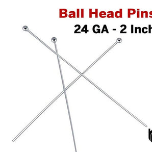 Sterling Silver Ball Head Pins, 24ga, 2 Inch, 10 Pcs, Wholesale Price, (SS/B24)