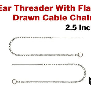 Sterling Silver Earring Threader With Flat Drawn Cable Chain, 2.5 Inch, 1 Pair, 2 Pcs, (SS/502)