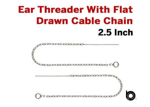 Sterling Silver Earring Threader With Flat Drawn Cable Chain, 2.5 Inch, 1 Pair, 2 Pcs, (SS/502)