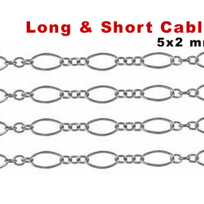 Sterling Silver Long and Short Cable Chain, 5x2mm, (SS-092)