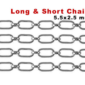 Sterling Silver medium weight long and short Chain, 5.5x2.5 mm, (SS-094)