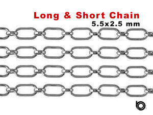 Sterling Silver medium weight long and short Chain, 5.5x2.5 mm, (SS-094)