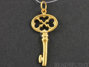 24k Gold Vermeil Over Sterling Silver Key Charm  -- VM/CH10/CR4 - Beadspoint