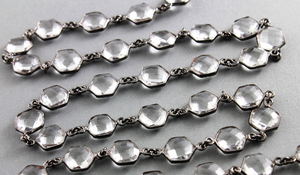 Rock Crystal Hexagon Faceted Bezel chain, (BC-CRY-137) - Beadspoint