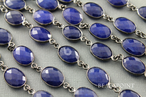 Dyed Blue Sapphire Corundum Faceted Oval Rosary, (BC-DSP-69) - Beadspoint