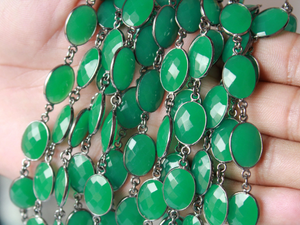 Green Onyx Faceted Oval Chain, (GMC-GNX-11X14) - Beadspoint
