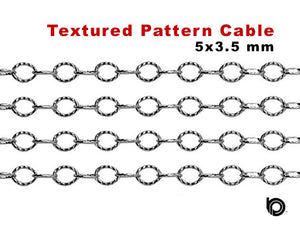 Sterling Silver Oval Textured Pattern Cable Chain, 5x3.5 mm, (SS-097)